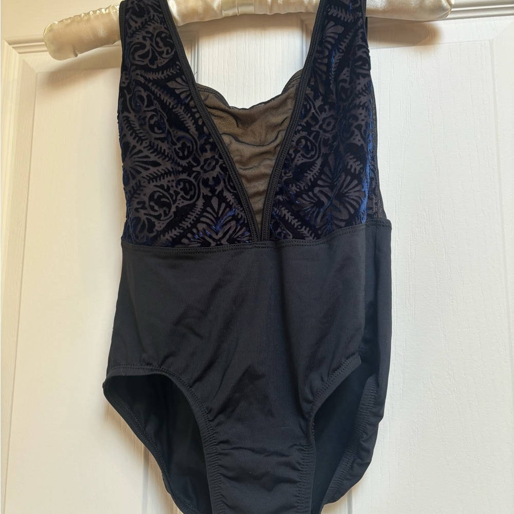 Black and blue velvet ballet leotard